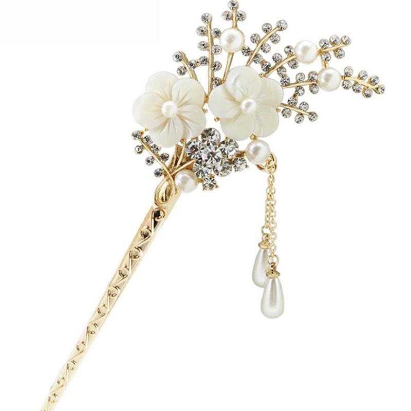 Vintage Chinese Style Hair Stick, 1 Piece Metal Hairpin with Rhinestone Decoration