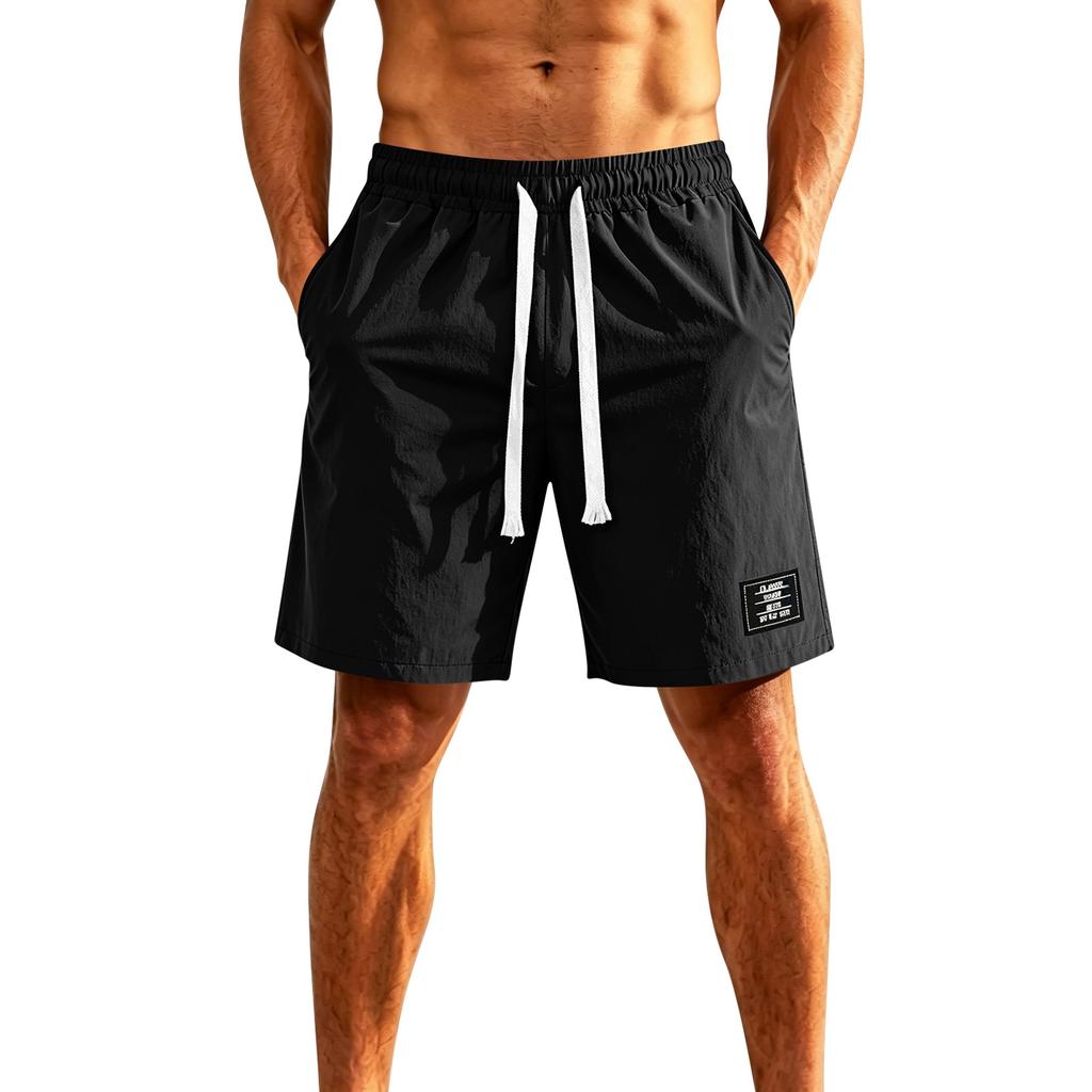 Men's Ice Silk Five Inch Shorts Comfortable Breathable European Fit Lightweight Quick Dry Drawstring Waist Casual Style 1979