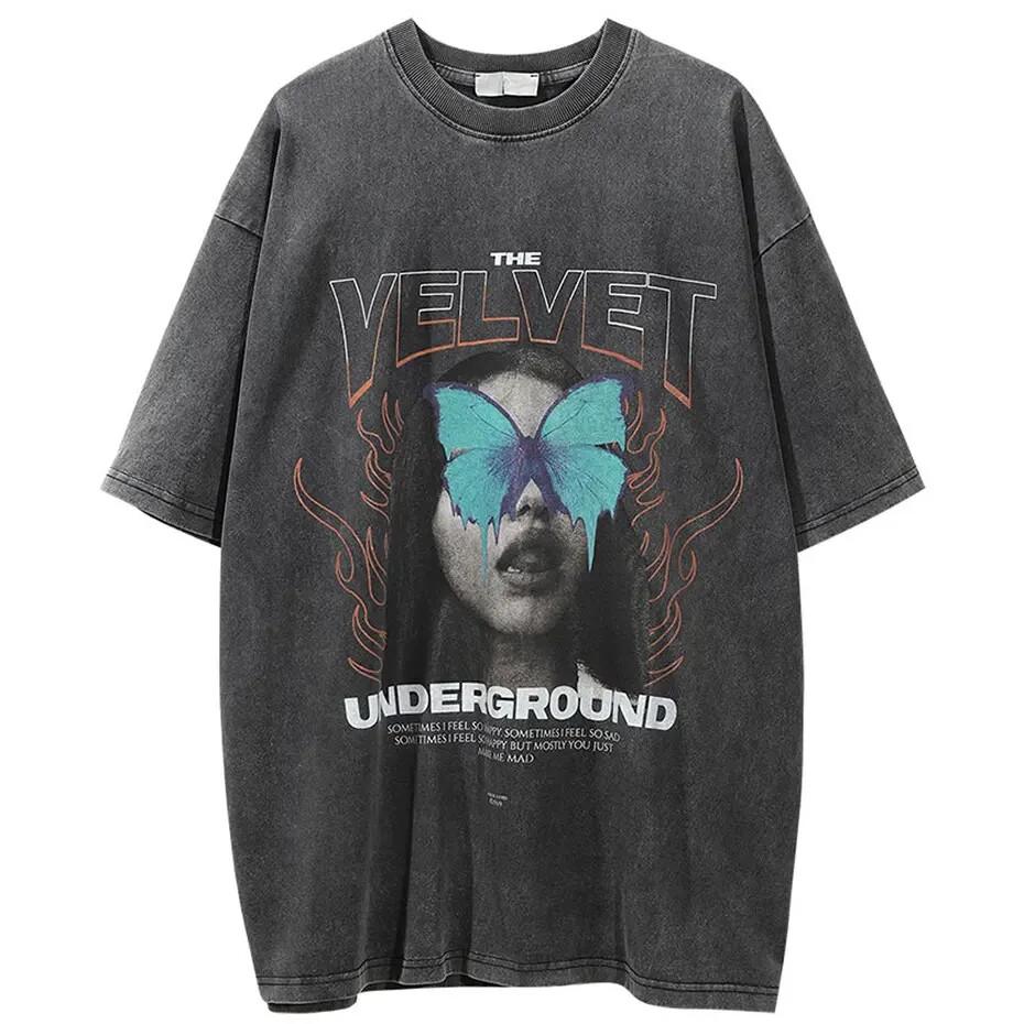 THE VELVET UNDERGROUND Винтажный темно-серый цвет Репринт Футболка AN49606 Унисекс Футболка XXXXL