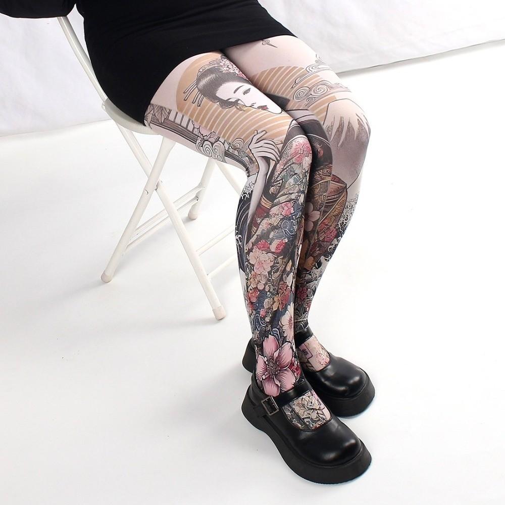 Seamless Retro Printed Tights Stretch Floral Printed Stockings Sexy Women Hosiery  Female