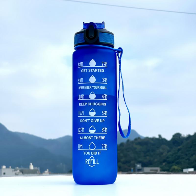 Leakproof Portable Gradient PC Sports Water Bottle with Time Marker,Lockable Lid,Silicone Straw,Fitness&Outdoor Motivational