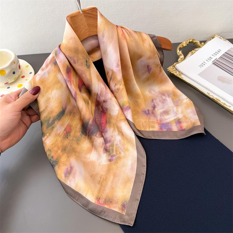 New ethnic- border printed imitation silk square scarf shawl neckerchief high-end neck-tie small square scarf silk