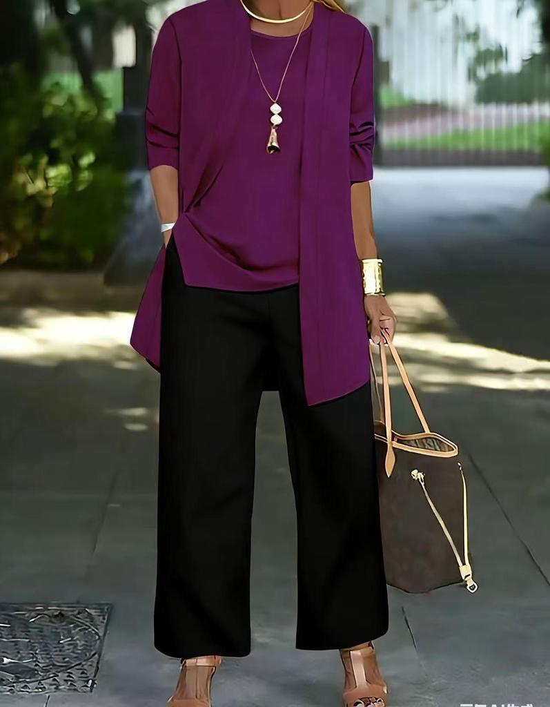 2021 Nadrozmerná jednofarebná trojdielna súprava: Zoštíhľujúci a bruško zakrývajúci ležérny módny outfit pre ženy