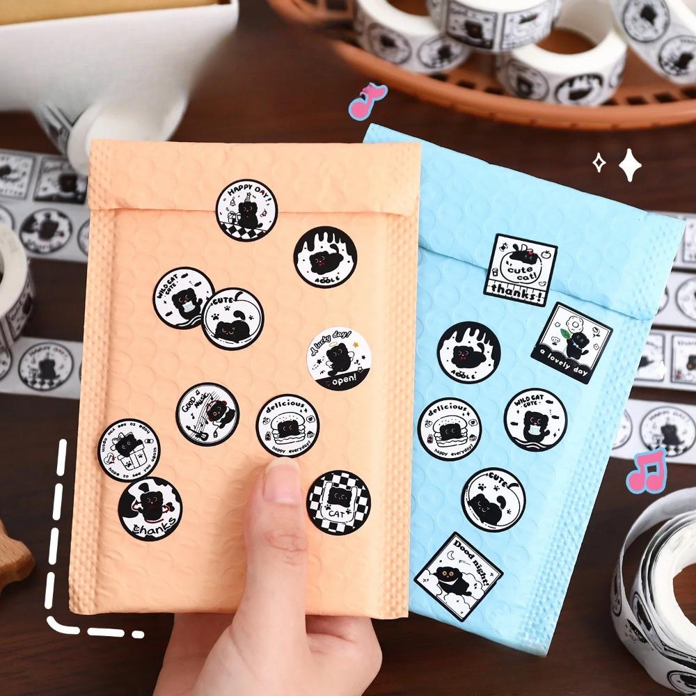300Pcs/roll Kawaii Cartoon Black Cat Sticker Bubble Mailer Sealing Stickers Deco Labels Fun Cute Stationery DIY Decals for Kids