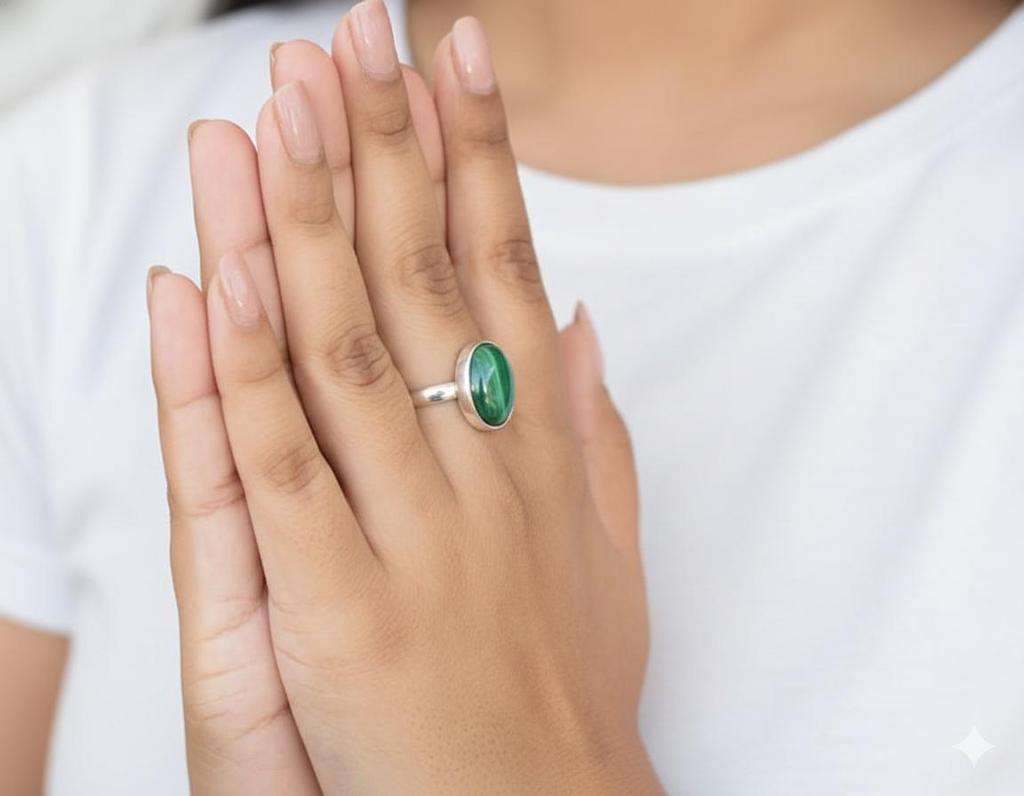 Green Malachite Statement Ring, 925 Sterling Silver, Minimalist Boho Ring, Handmade Gemstone Ring for Women
