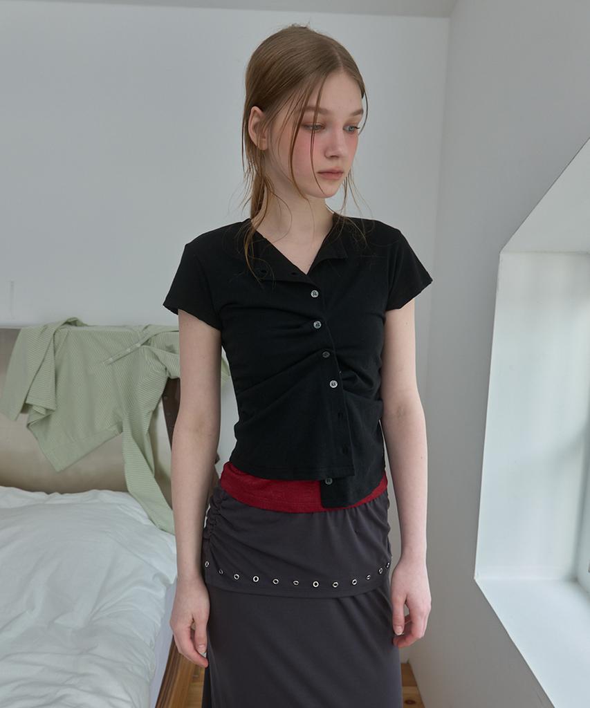 Pisis Side Shirred Long Skirt_Charcoal