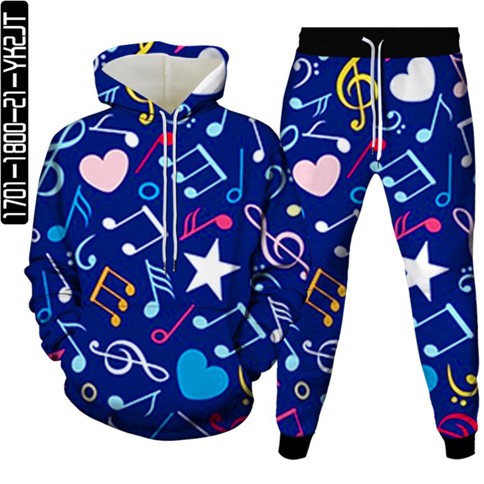 Musical Note 3D Druck Männer Trainingsanzug 2 Pcs Sets Herbst Frühling Hoody Sweatshirt + Lange Hosen Sport Weibliche Mode Kleidung anzug S-6XL