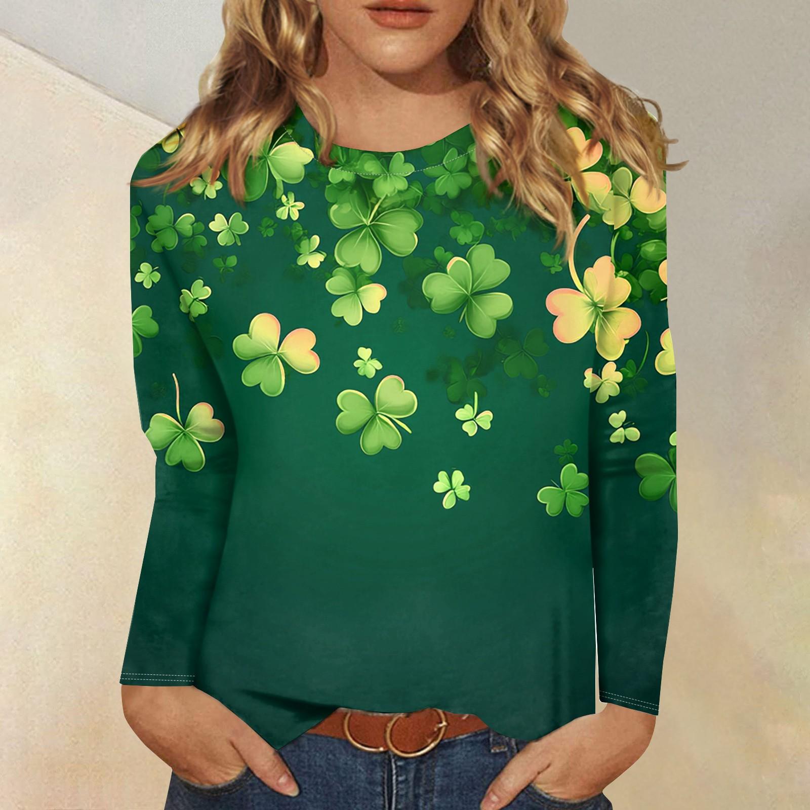 

Рубашки с длинным рукавом для женщин Милые принты Футболки Блузки Повседневные Большие размеры Базовые топы Пуловеры Рождественские L армия зеленый