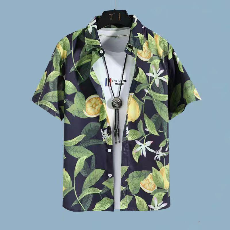 Set Coordinato da Uomo Casual a Maniche Corte Floreale Hawaiano ad Asciugatura Rapida e Pantaloncini da Spiaggia