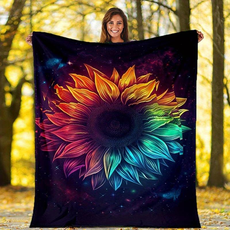1pc Sunflower Printing Lightweight Flannel Blanket, Comfortable and Warm Blanket, for Camping Sofa Bed and Couch Office, Suitable for Gift Bl