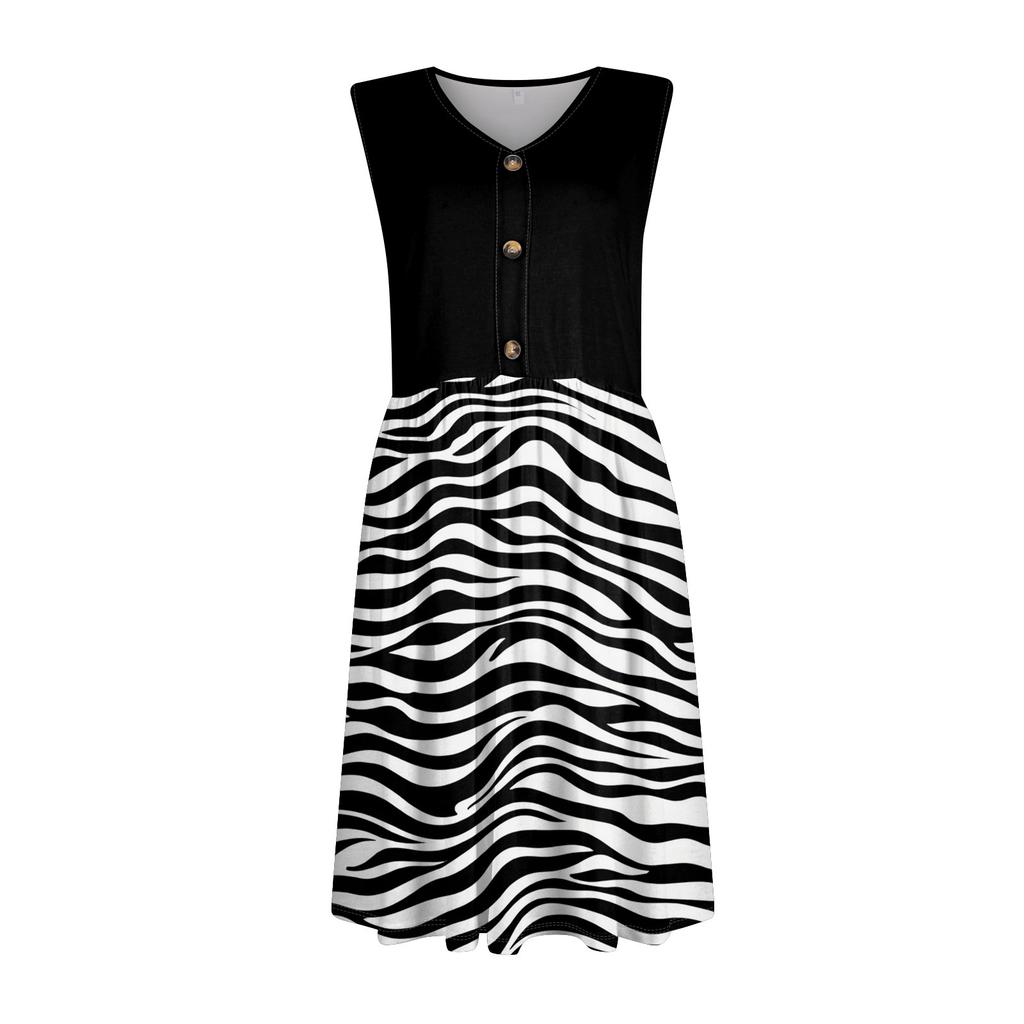 Dames mouwloze casual vakantie losse swing geometrische knoop midi jurk met zakken