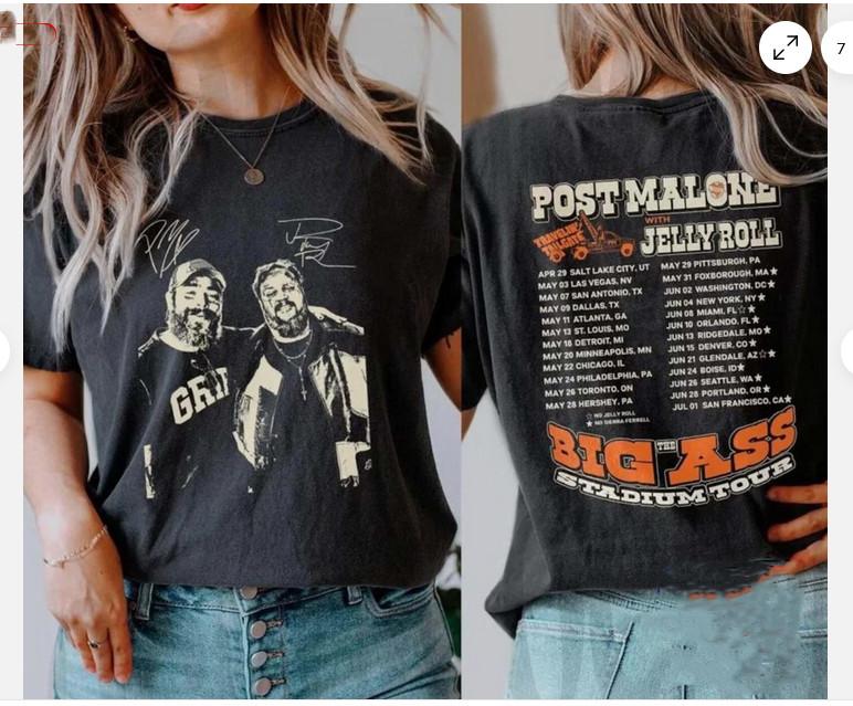 Vintage Post Malone Tour Big Ass Stadium Tour Posty 2025 Tour Jelly Roll T-Shirt