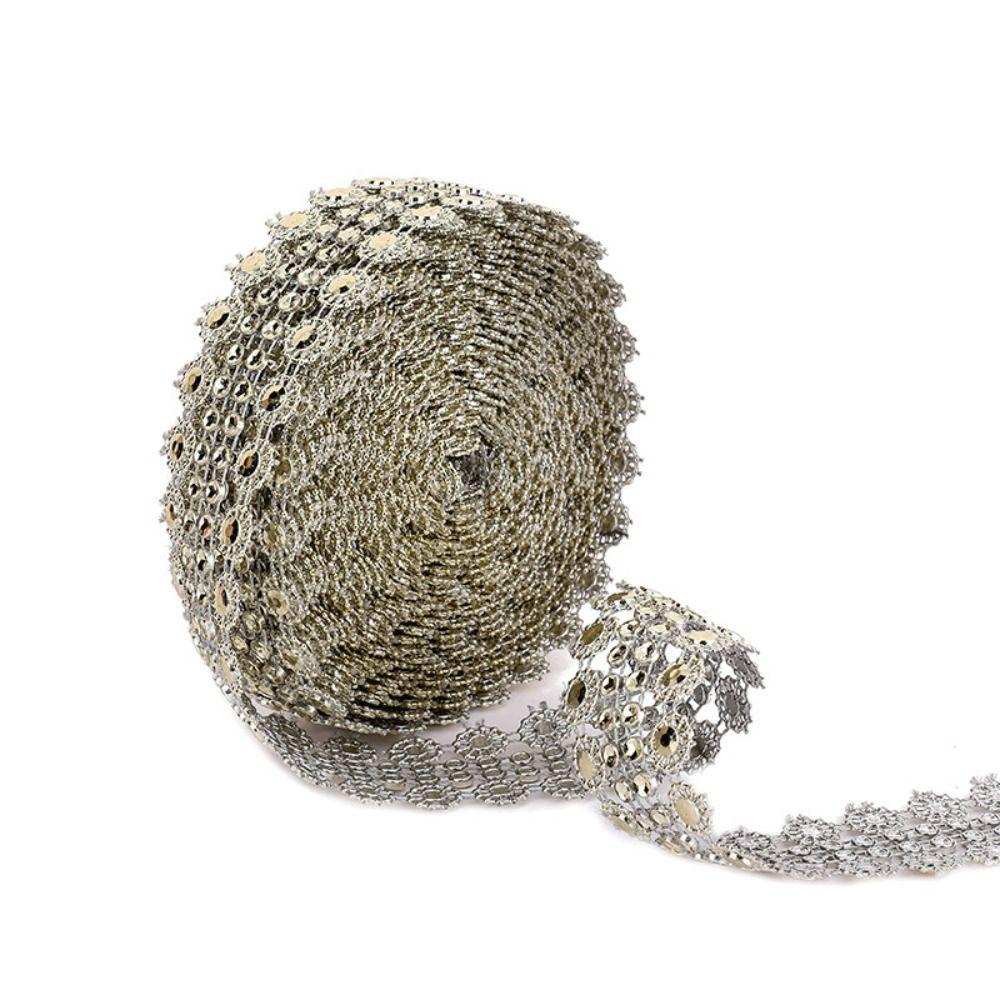 5 Yards Flower Crystal Ribbon Gold Silver Sewing Applique DIY Rhinestone Chain Party Decoration