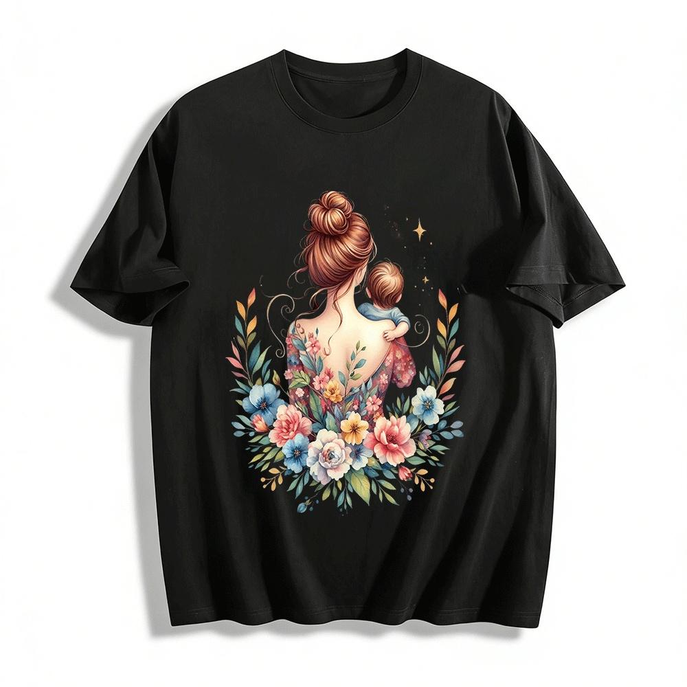 Floral Print Top With Mother And Baby Loving Embrace Design Pure cotton T-shirt XXS