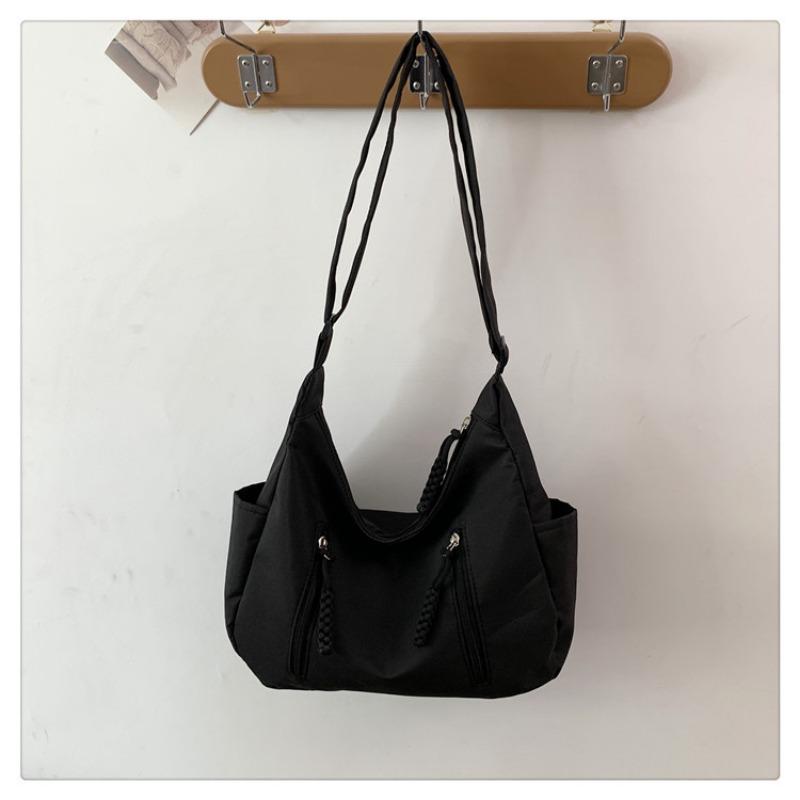 

High-value fashion commuter large-capacity shoulder bag female casual college student class tote bag wide shoulder strap messenger bag чёрный
