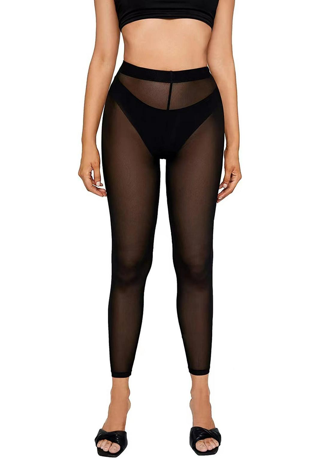 

New Sexy Mesh Waist Solid Color Nine-Point Slimming Leggings Extra Large чорний