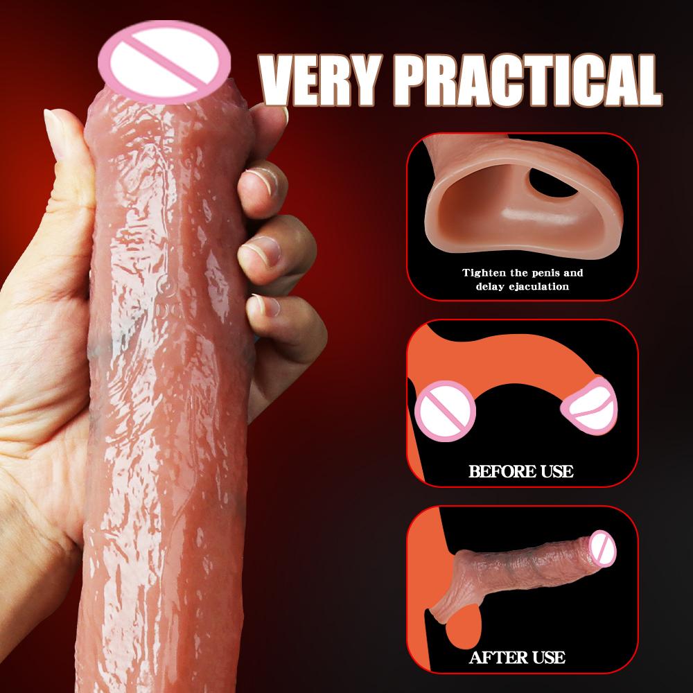 Penis Ring Cock Sleeve Male Penis Enlarger Extender for Men Realistic Dildo Cock Ring Lock the Sperm Male Penis Training Sex Toy