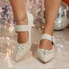 Fashion Studded Stiletto Single Shoes Summer Fashion  New Pointed Toe Shallow Cloth Metal Buckle Non-slip High Heels