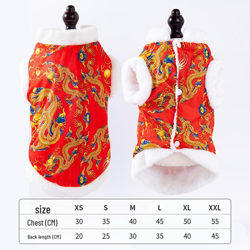 "Winter Warm Tang Suit for Pets: New Year Clothes for Small Dogs and Cats"
