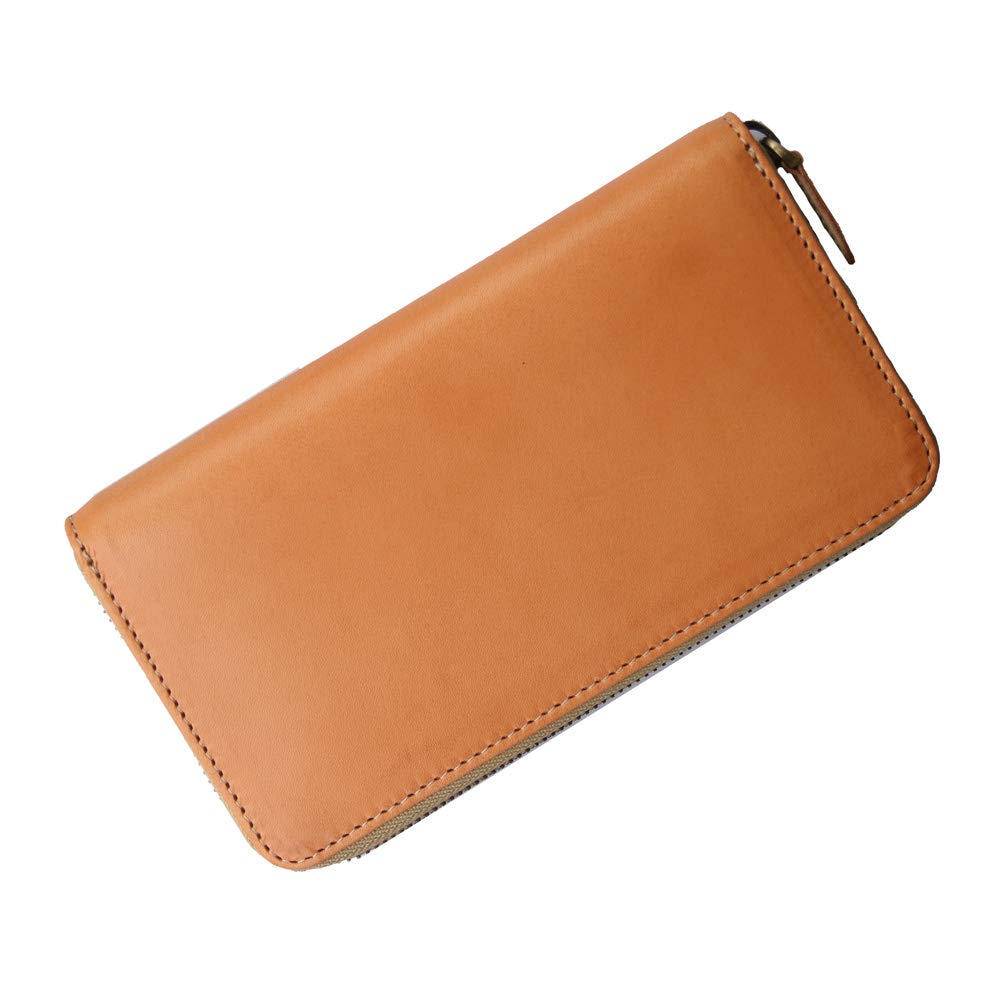 Tochigi Leather Long and Genuine Cowhide Round Zipper Wallet, Men's Women's, Leather, (Natural)