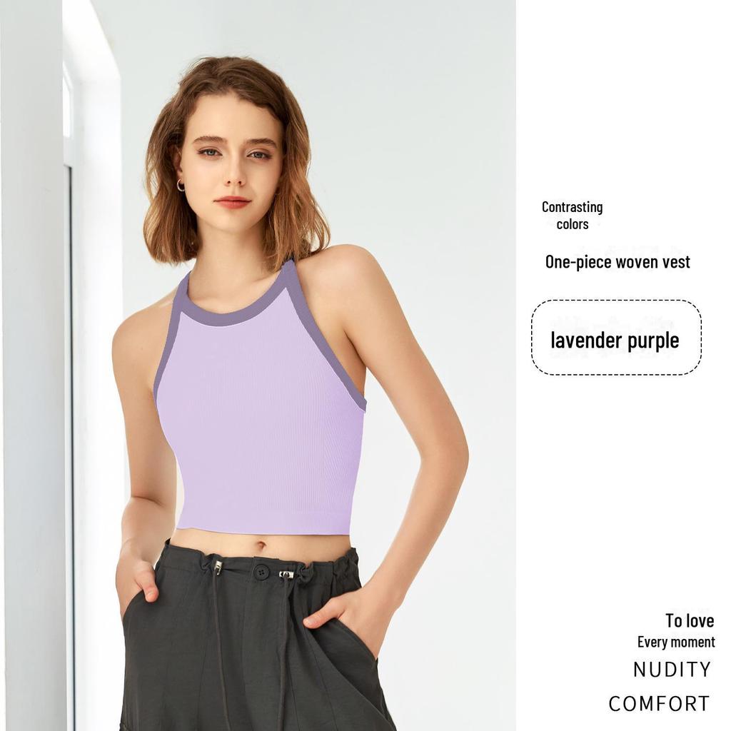 2025 High Elastic Contrast Color Sports Bra – Women's Shockproof Fitness Yoga Vest with Fixed Cups for Autumn/Winter