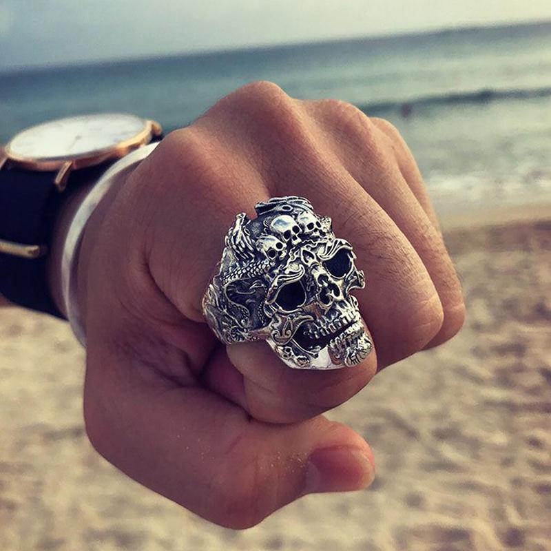 Vintage Gothic Calvarium Skull Punk Ring Men Halloween  Jewelry Gift
