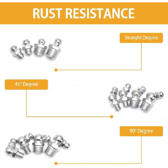 VIGRUE Grease Fittings, 245 Pieces SAE & Metric Grease Fitting Assortment Kit, Standard Grease Fittings Grease Zerks, Straight and Angled Perfect for