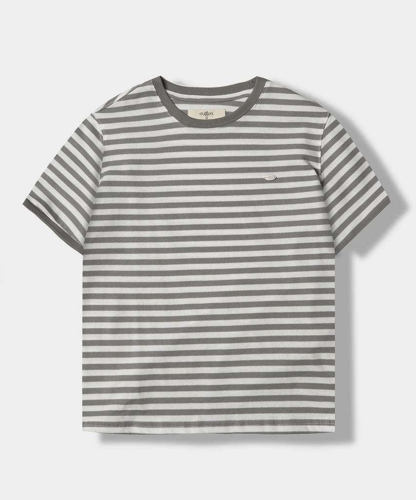 Yujen Antique Small Logo Stripe Ringer T-Shirt_Gray & White