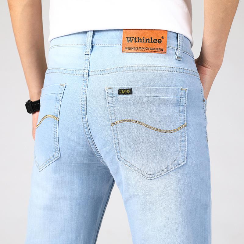 Summer denim trousers for men - relaxed straight-leg fit in light blue, trendy casual long trousers in a lightweight style