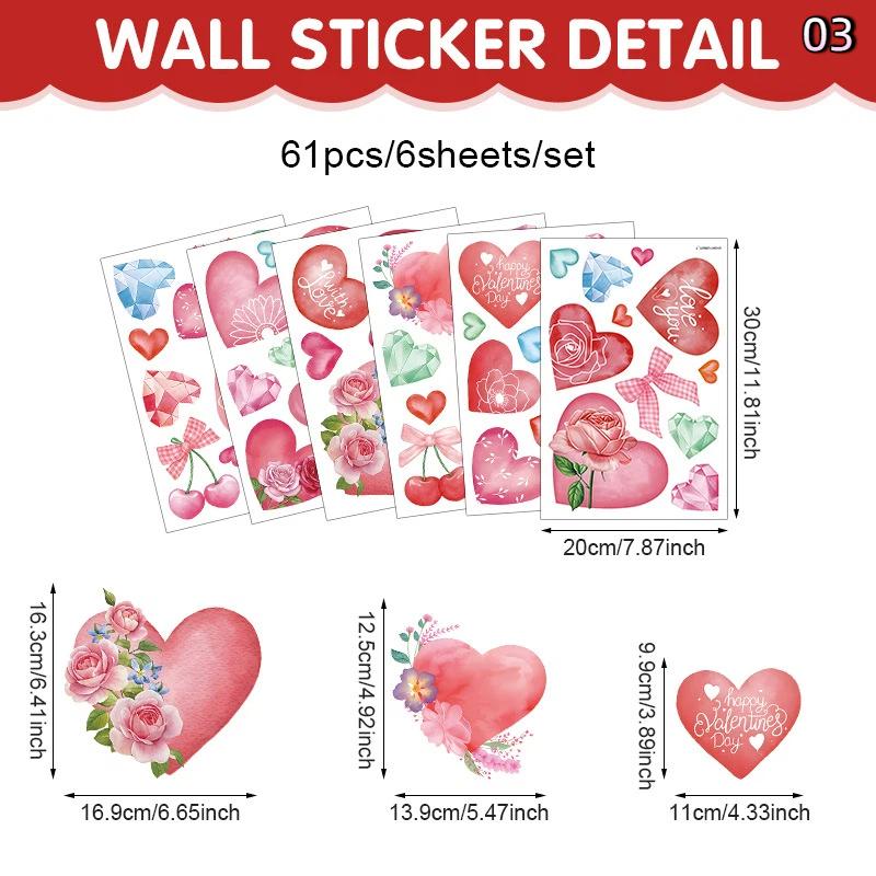 Heart Love Glass Window Stickers 3D Valentine's Day Scene Decoration Background Glass Static Wall Stickers Creating Holiday