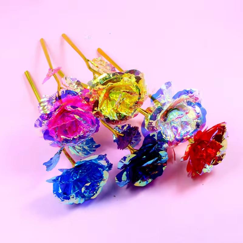 2pcs Led Valentine's Day Mother's Day Gift 24K Foil Plated Roses Artifical Flowers Wedding Decor Lighting Roses Creative Gift
