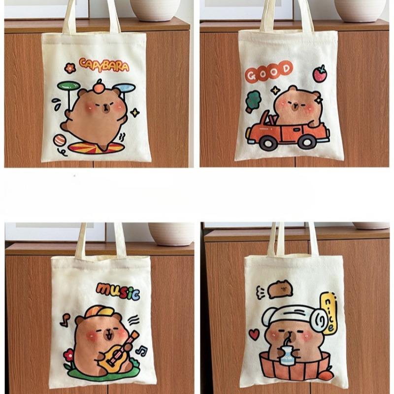 

3Pcs Cartoon Kawaii Capybara Canvas Bag Women s Novelty Creative Tote Bag Casual Light and Large Capacity Shopping Bag Gifts Random style 3Pcs