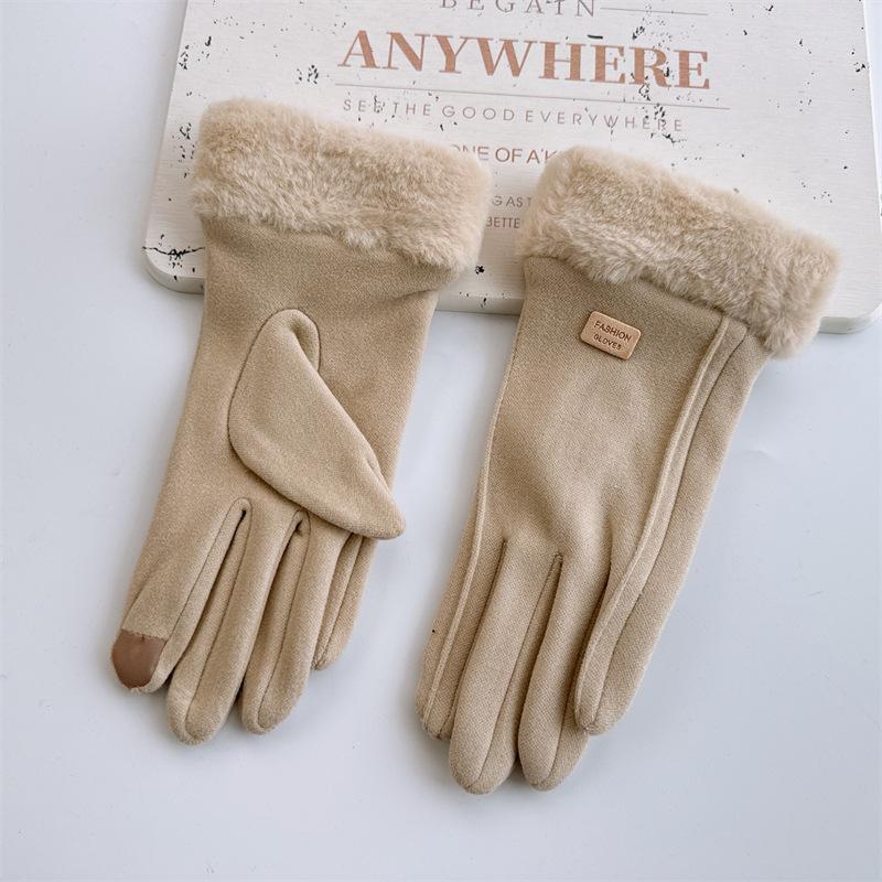 Autumn and Winter Thermal Gloves Inner Fleece Touch Screen Outdoor Riding Gloves Hairy Small Label Rabbit Fleece Gloves