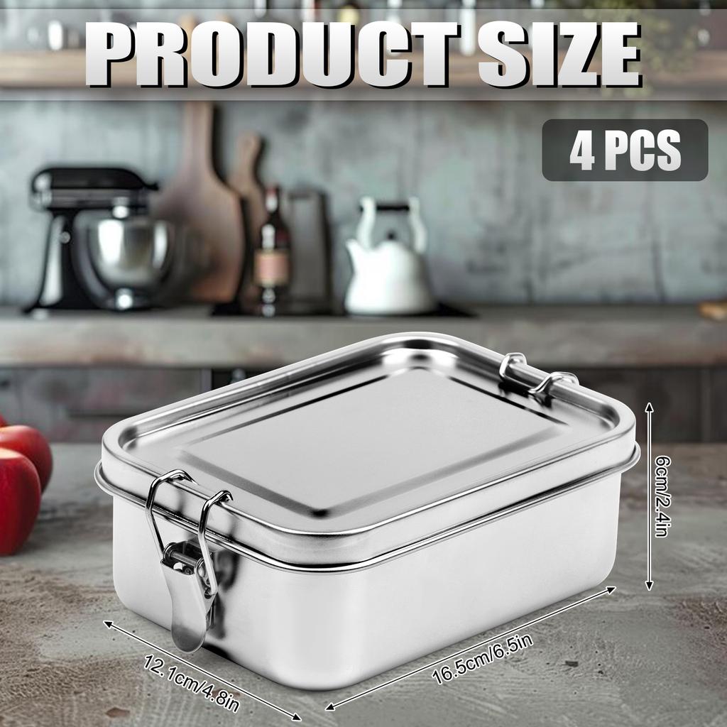 4 Pcs Stainless Steel Food Storage Containers With Lids 850Ml Reusable Metal Lunch Containers Steel Snack Box Food Prep Containe