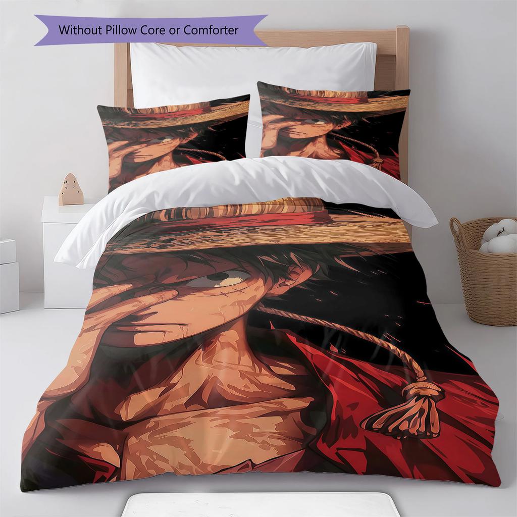 One Piece Monkey D Luffy Pattern Bedding Quilt Set Quilt Cover Pillowcase Home Birthday Gift(1 * Duvet Cover + 2 * Pillowcase, Without Core)
