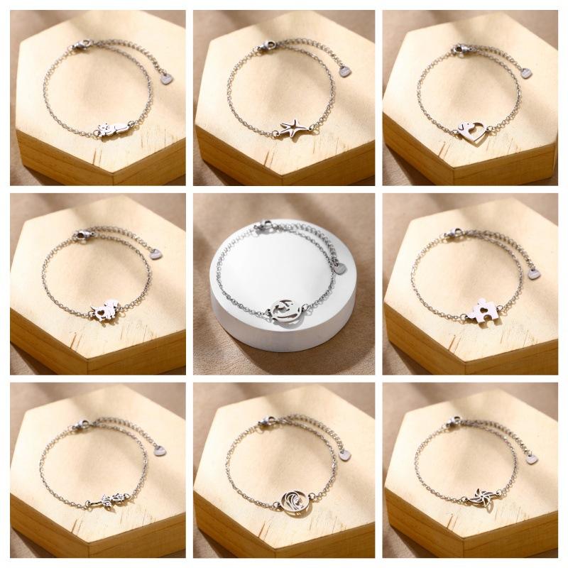 Geometric Animal Bracelet Featuring Dog Cat Owl And Dolphin Charms Minimalist Fashion Jewelry