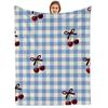 Gingham Cherry Bow Cartoon Anime Print Flannel Blanket Soft Warm Throw for Kids Bedroom Sofa Christmas Office Car
