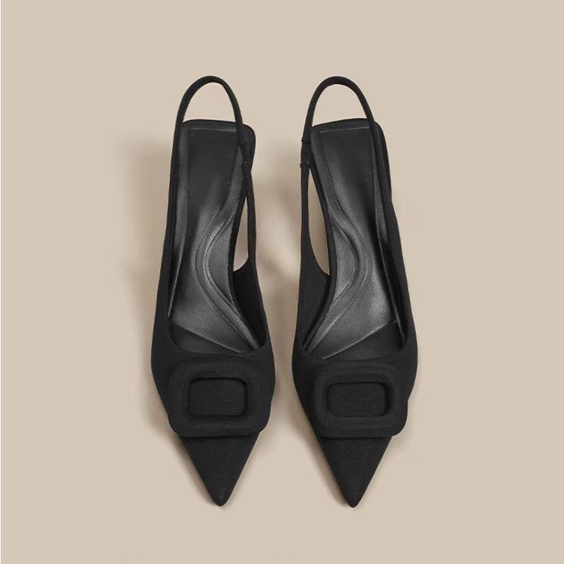 Fashion Women's Sandals Summer New High-heeled Pointed Metal Decorative Baotou Slip-up Slippers Fashion Temperament