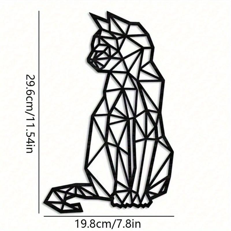 Laser Cut Geometric Wrought Iron Cat Wall Art Sculpture Home Decor