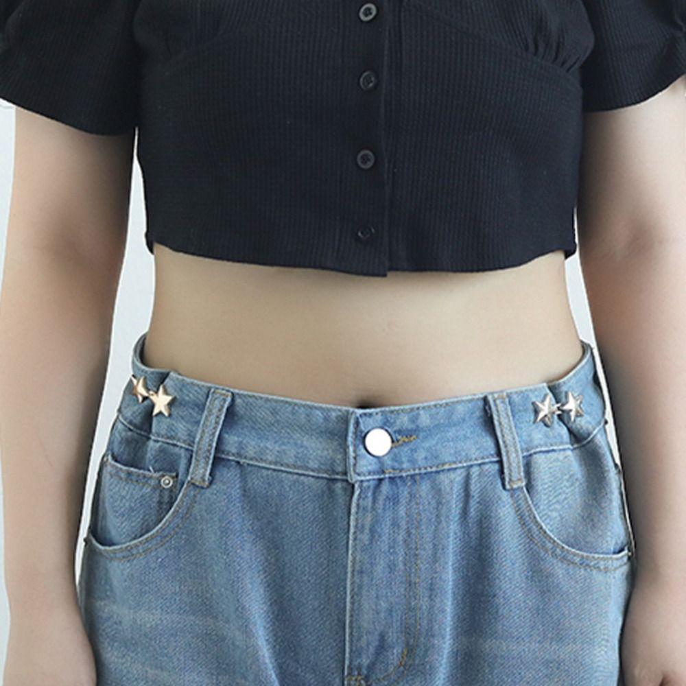 5PCS Star Shaped Adjustable Waist Clip Metal Pants Pin DIY Retractable Button  Pants