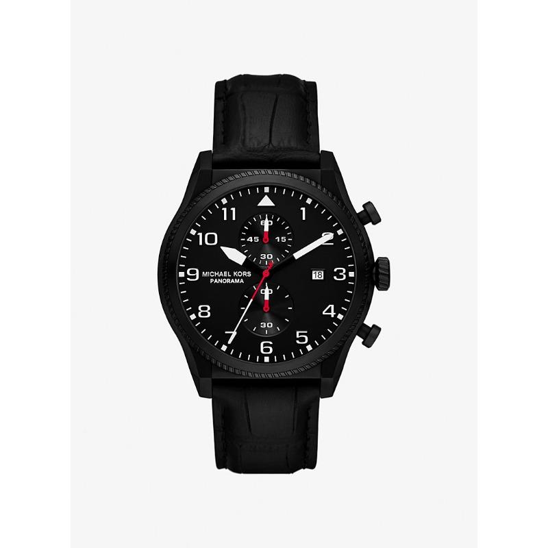 Большие черные кожаные часы Michael Kors Panorama MK9201 чёрный