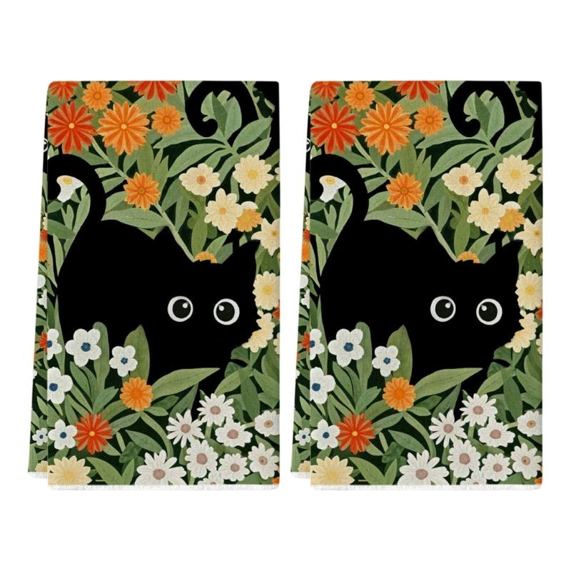 Lovely Cats Pattern Kitchen Towel Soft Microfiber Fabric Cleaning Rag Home Decoration Accessory