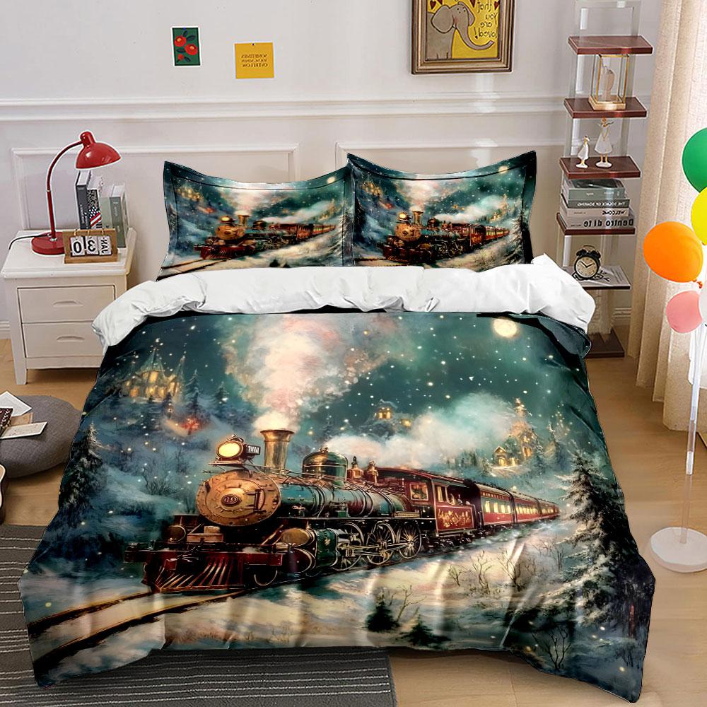 Winter Train Journey Gift Set  Kid'S And Adults' Bedroom Decor, Exquisite Three-Piece Bedding Set Gift