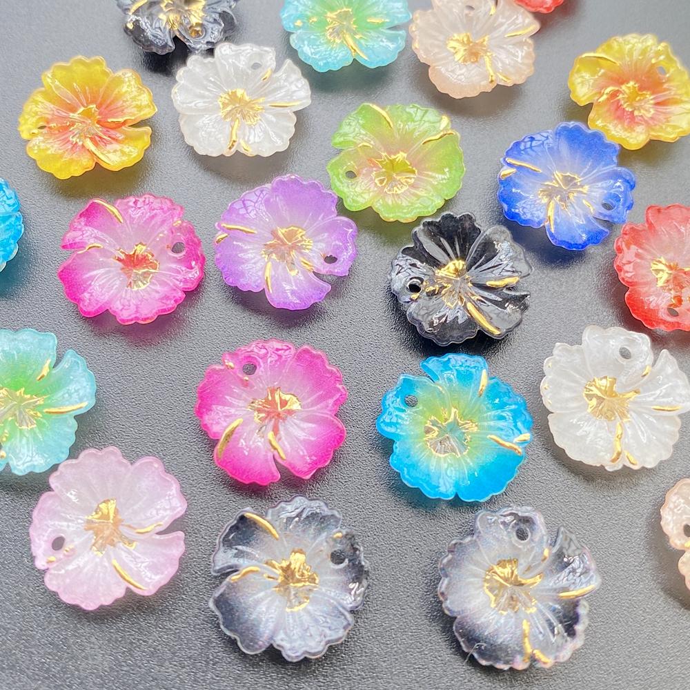10pcs 3D Shiny Colorful Acrylic Flower Flat-Back Single-Hole , Suitable for Scrapbook DIY Jewelry Craft