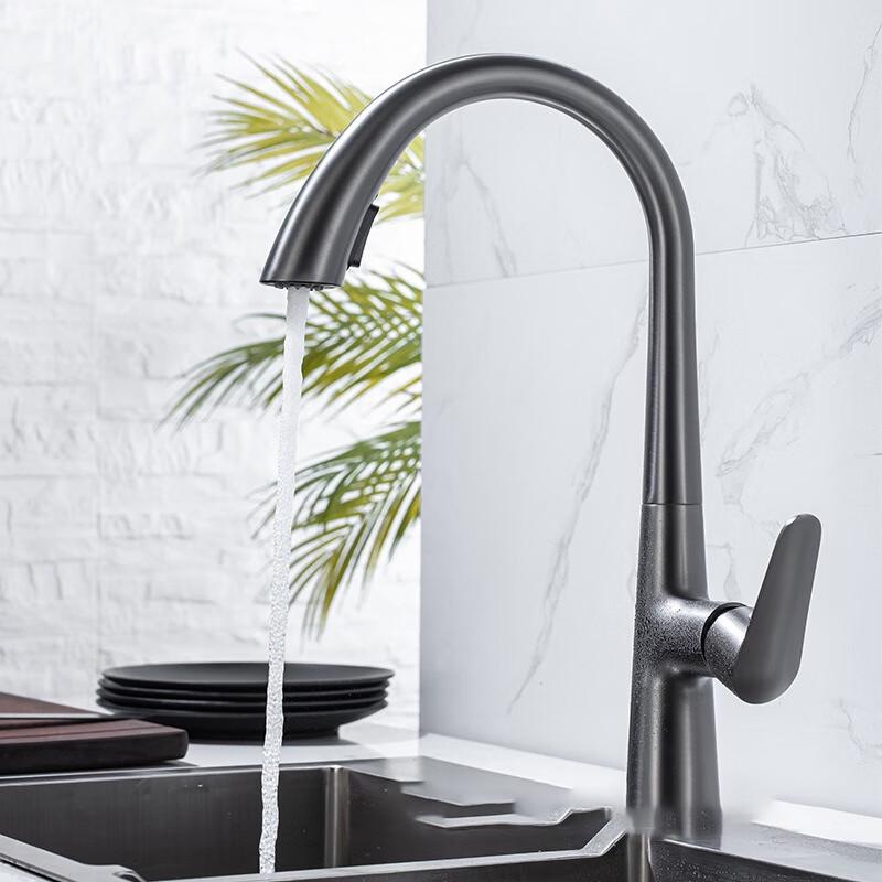 TLXT Brass Swivel Pull-Out Kitchen Faucet (Brushed Gunmetal)