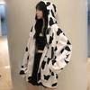 Women Autumn Korean Hooded Coat Cow Print Black White Hoodie Sweatshirt Long-sleeved Loose Harajuku Tops