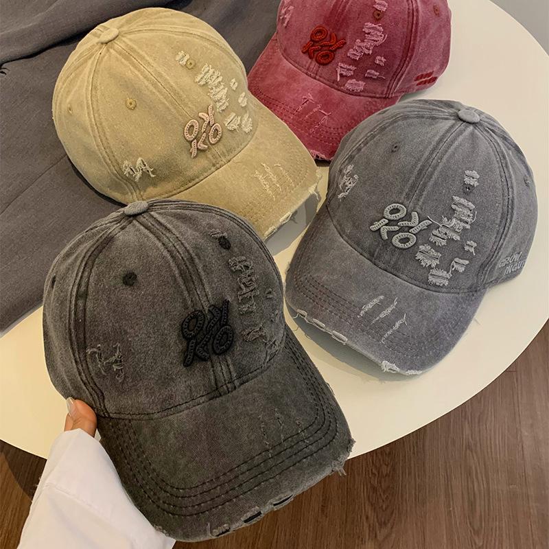 Hip Hop Urban Street Style Unisex Baseball Cap Punk Holes Washed Cotton Snapback Peaked Hat Solid Color Street Visors Dad Trucker Letters Cap