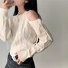 Off-the-shoulder Sweet Korean Fashion Pullover Women Sweater Autumn Winter Bow Tie Lace Up Casual Knitted Tops O Neck Loose Long Sleeve Clothing