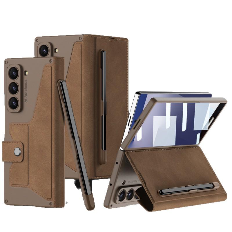 Samsung Z Fold7 Business Style Armor Flip Case with Pen Slot, Card Holder, and Screen Protector.