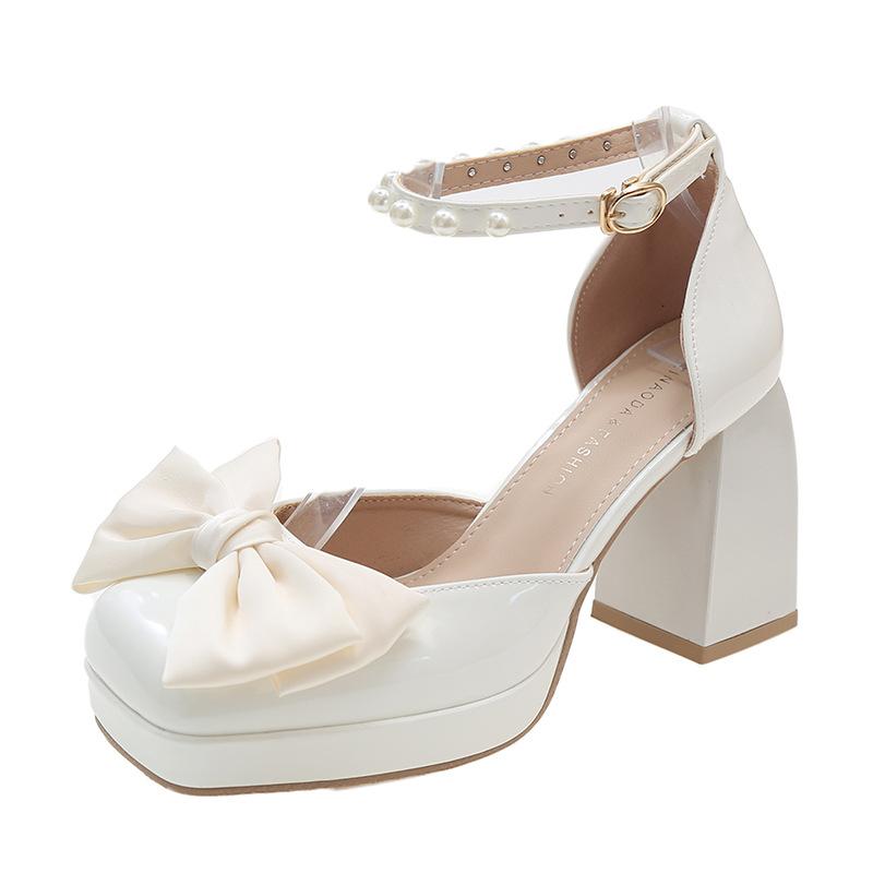 Sandales à talons hauts Mary Jane à nœud papillon féerique à la mode pour femmes, printemps et été, nouveau style, talon épais antidérapant